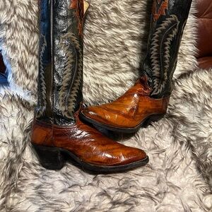 Justin men EEL & Leather Tall western Boots Brown-Sz 7 D-new soles & heels!!!